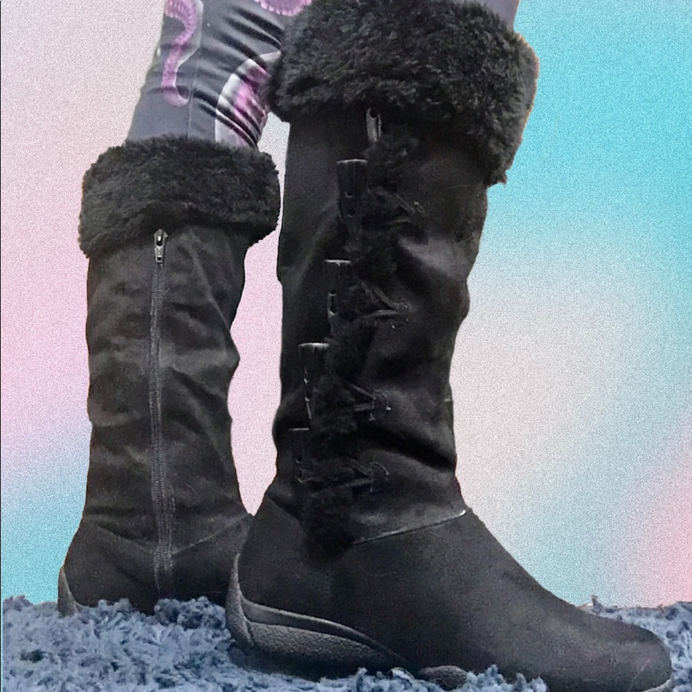 Knee High Black Faux Fur Boots Sz 7.5